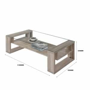 طاولة قهوة مستطيلة برف خشب مع زجاج MN-716