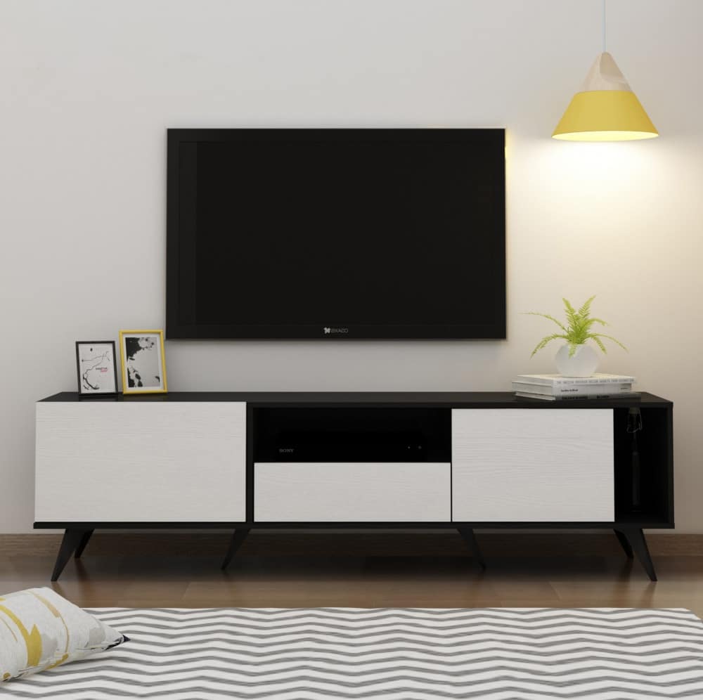 طاولة-تلفاز-خشب-أبيض-مع-أسود-MN-640