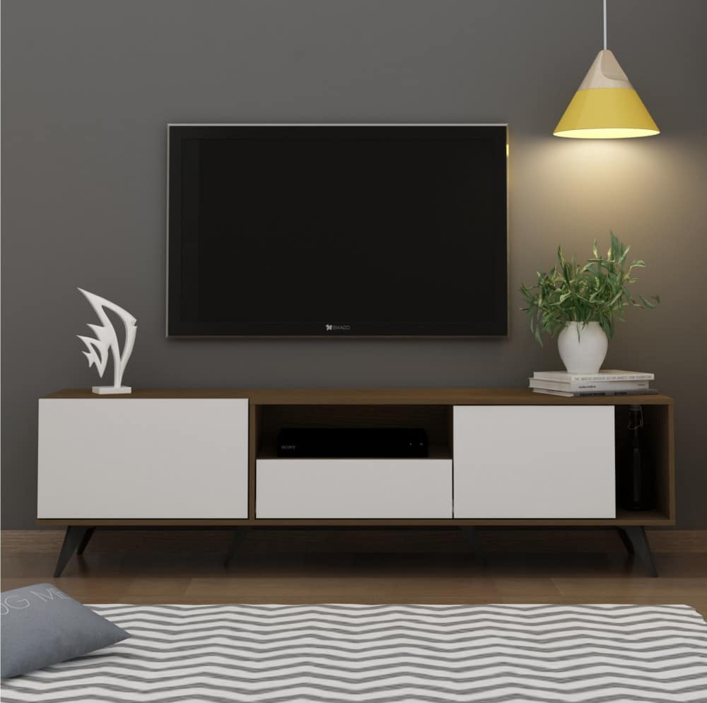 طاولة-تلفزيون-خشبية-لون-أبيض-مع-بني-MN-637